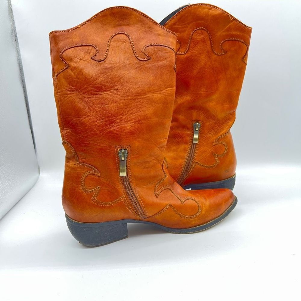 Orange Embroidered Ankle Boots - image 8